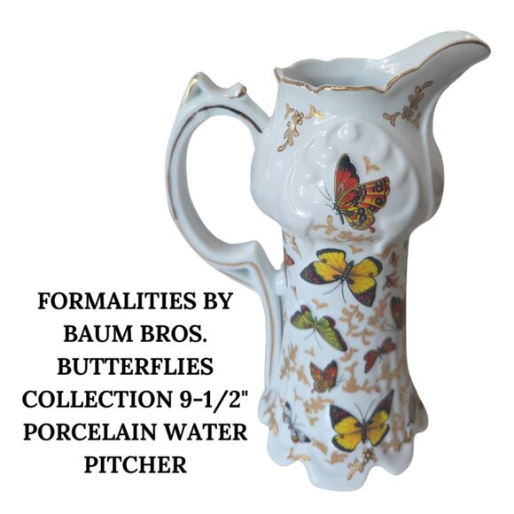 FORMALITIES BY BAUM BROS. BUTTERFLIES COLLECTION PORCELAIN PITCHER - Picture 1 of 2